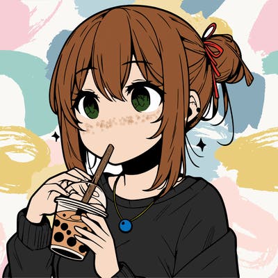 manga character drinking boba