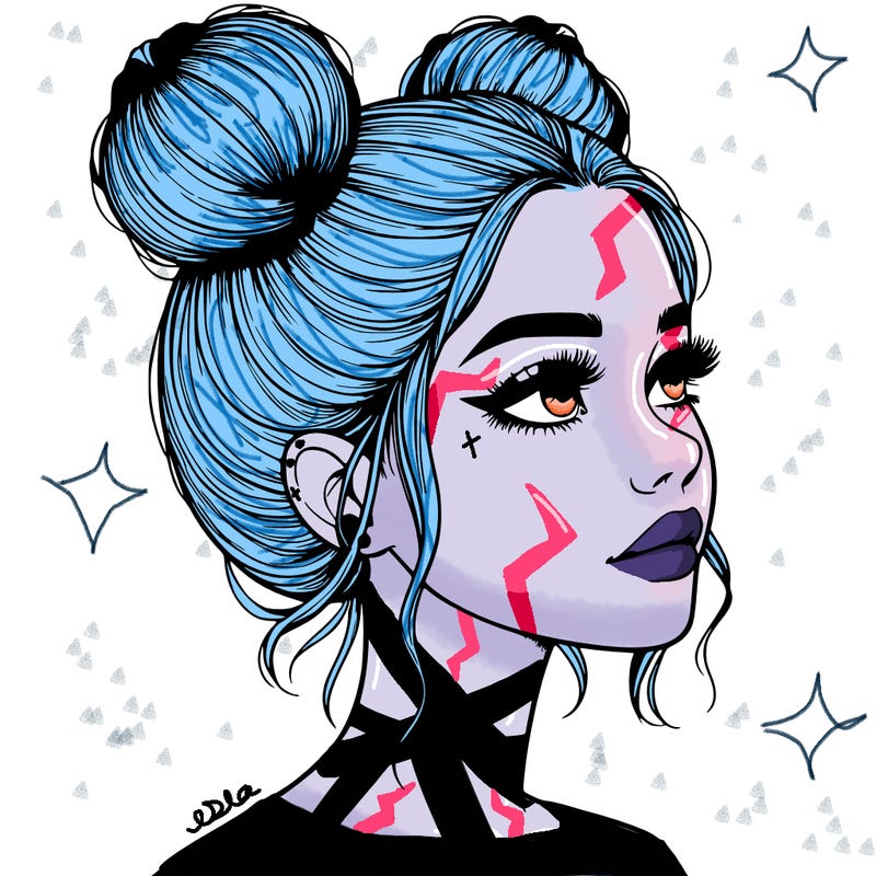 realistic girl with buns on the top of her head