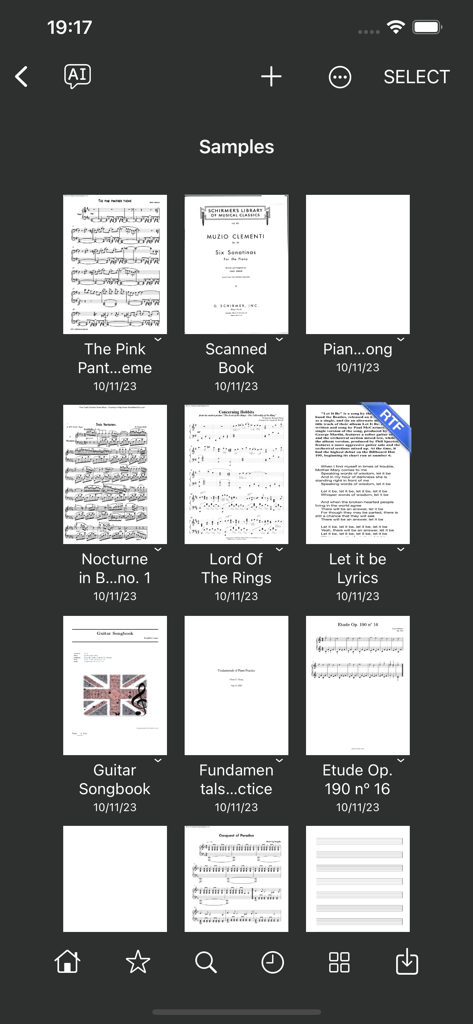 Sheet Music - Composer,Scanner - Cuadrícula de la biblioteca digital de partituras mostrando varias partituras y letras de canciones.