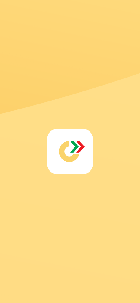 Pantalla de presentación de la aplicación móvil de la Seguridad Social Portuguesa con el logotipo oficial sobre un fondo amarillo.