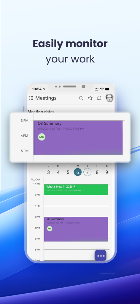 Mobile Benutzeroberfläche von WEBCON BPS, die einen Besprechungskalender zur Überwachung von Arbeitsaufgaben und Zeitplänen anzeigt