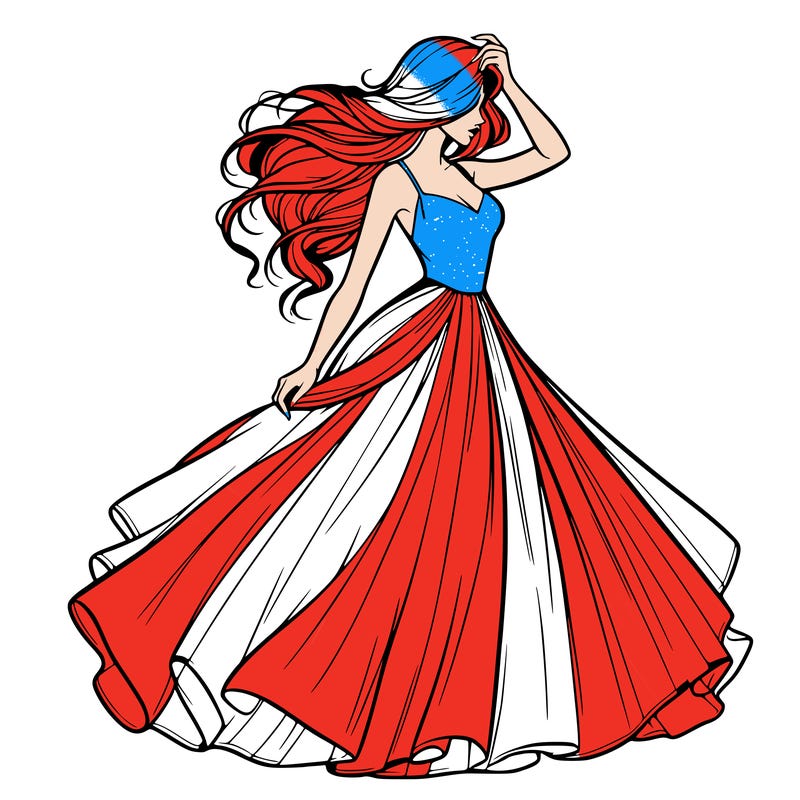 realistic woman with dress flowing in the wind