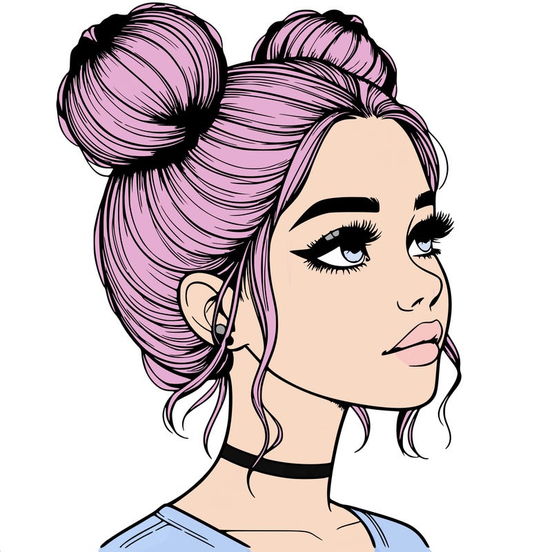 realistic girl with buns on the top of her head