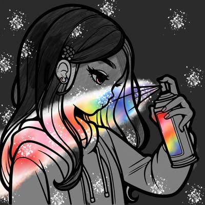 a realistic girl spray painting