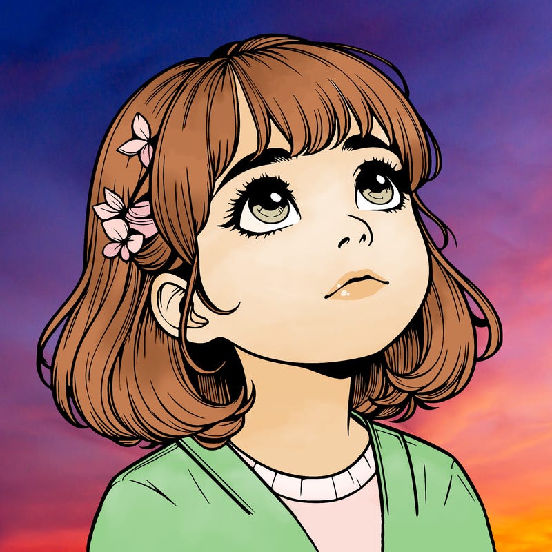 realistic girl looking up