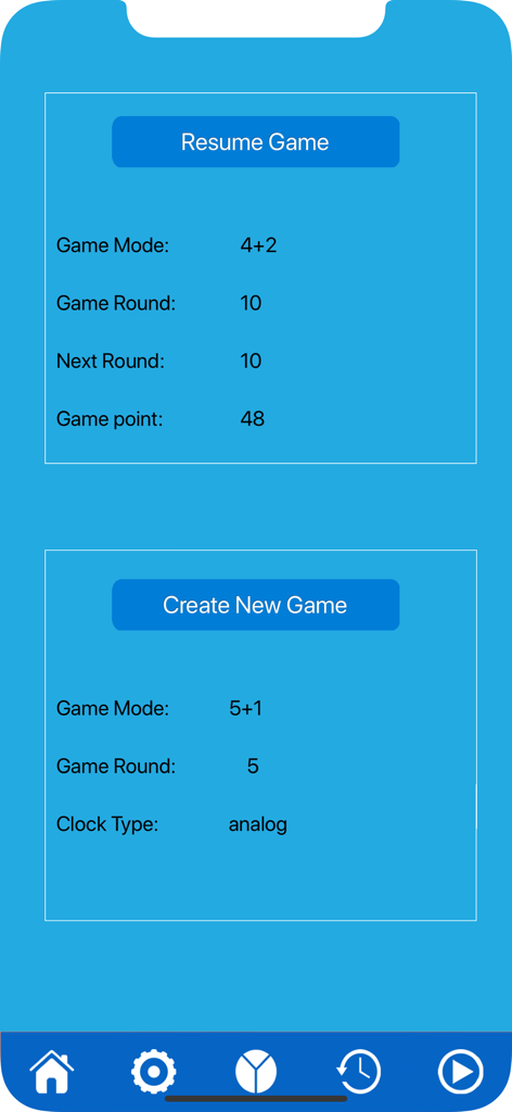 The Countdown Numbers Game - Main menu of the Countdown Numbers Game app showing game mode settings and options to resume or start a new game