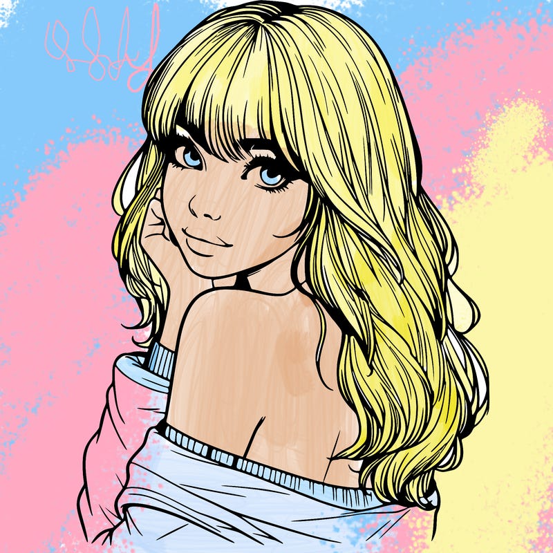 realistic girl with bangs looking over her shoulder