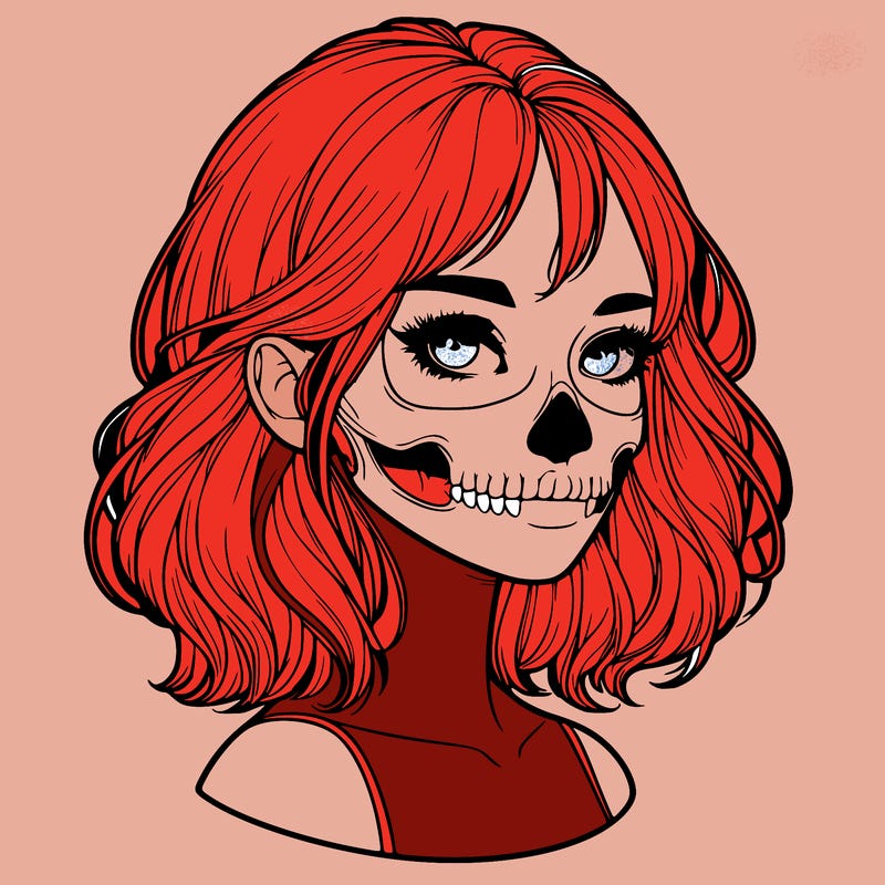 realistic girl with skull
