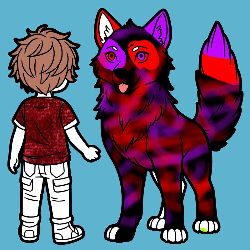 a wolf and a person