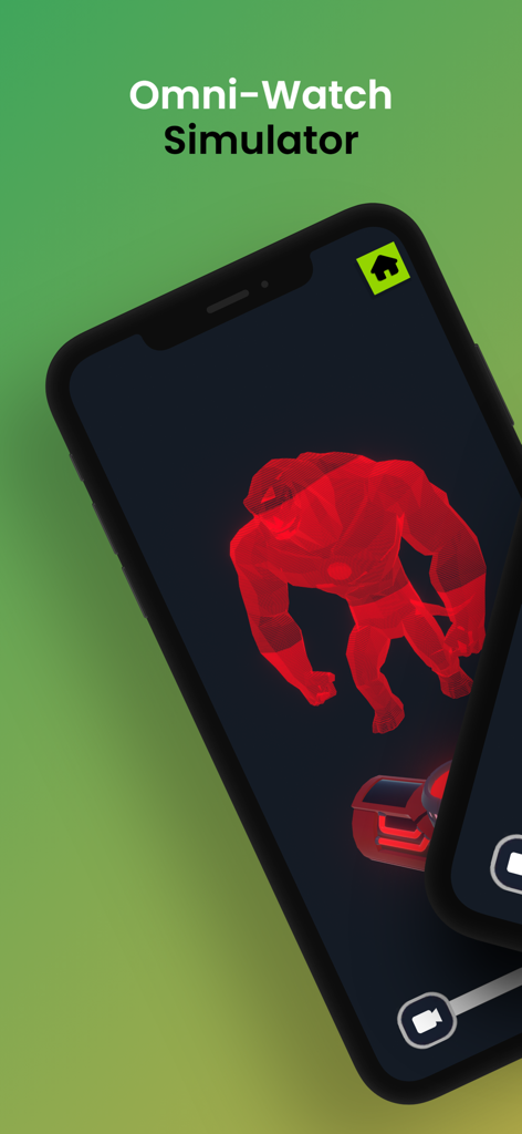 Omni-Watch 3D: Watch Simulator - Red 3D alien hologram on a smartphone screen in the Omni Watch simulator app