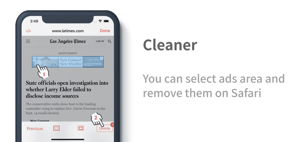 Unicorn Blocker:Adblock - Unicorn Blocker cleaner tool showing manual selection and removal of ads on a Safari news website