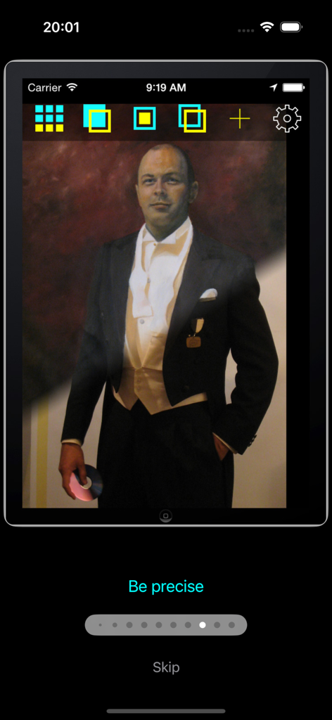 PainterTool - A portrait reference displayed in the PainterTool app with overlay tools to help artists achieve precise proportions