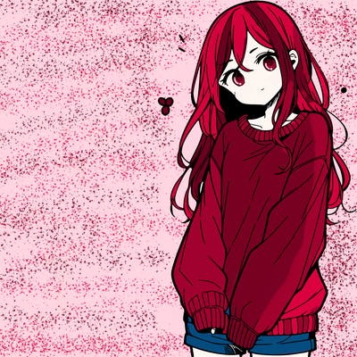manga teen girl  in a sweater and baggy pants