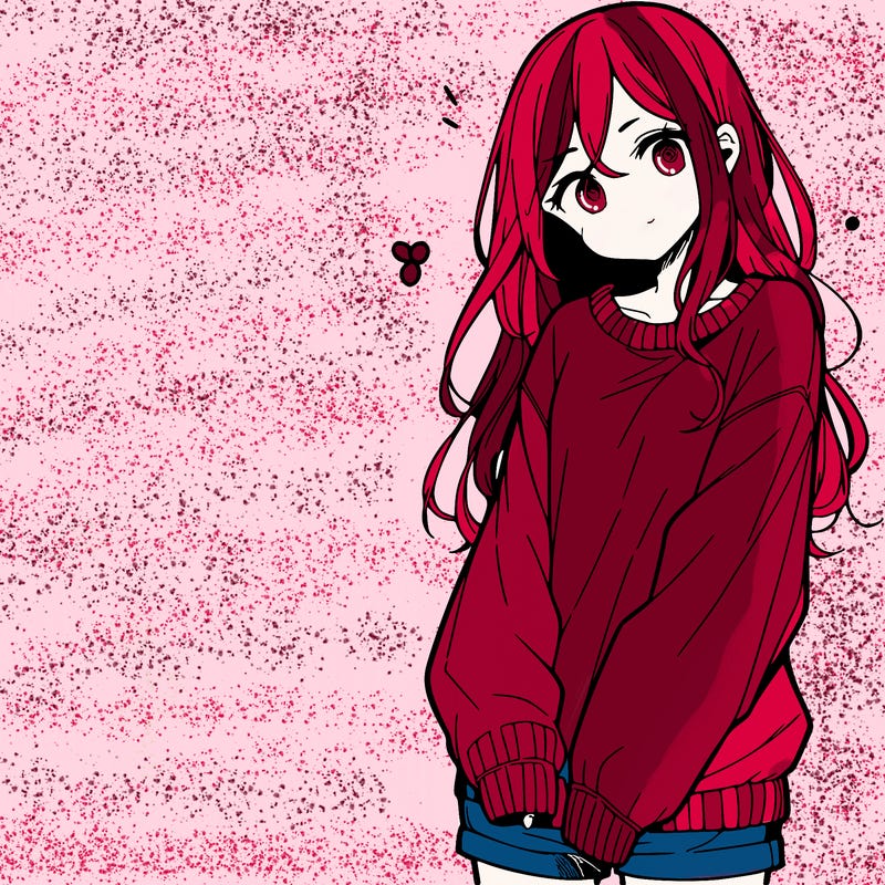 manga teen girl  in a sweater and baggy pants