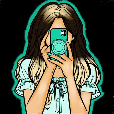 a realistic girl holding her phone taking pictures