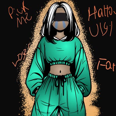 realistic girl faceless with baggy pants and a crop top