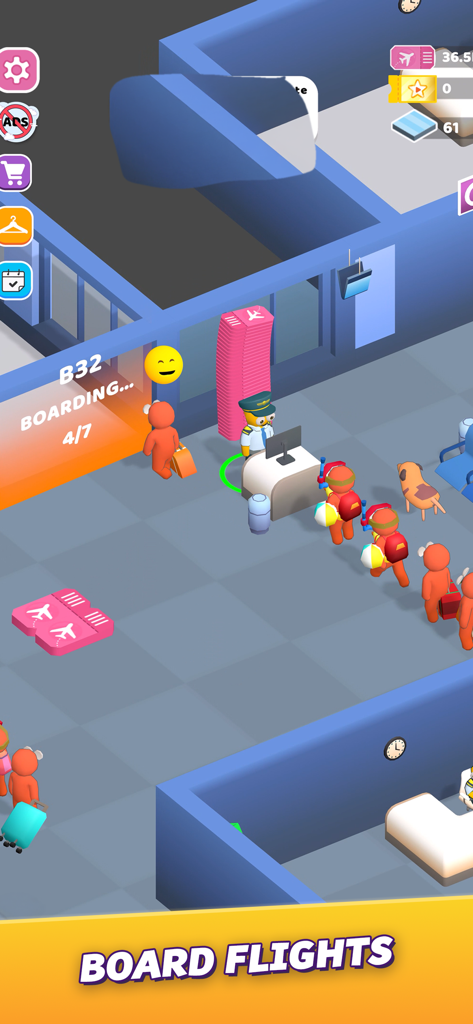 A queue of passengers at a boarding gate in the Airport Master Plane Tycoon game