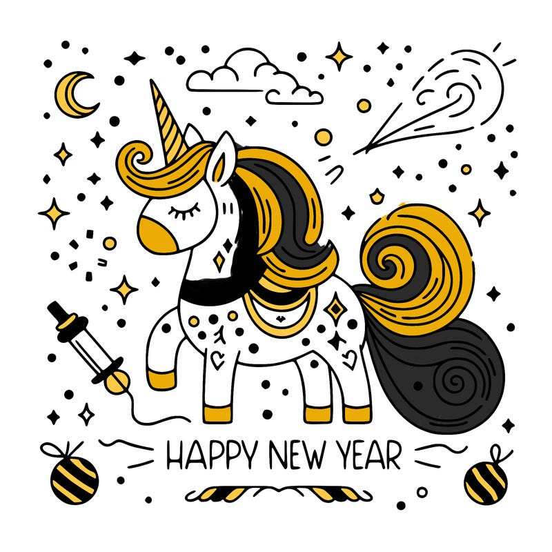 happy new year illustration calligraphic style outline; thin lines; light colors