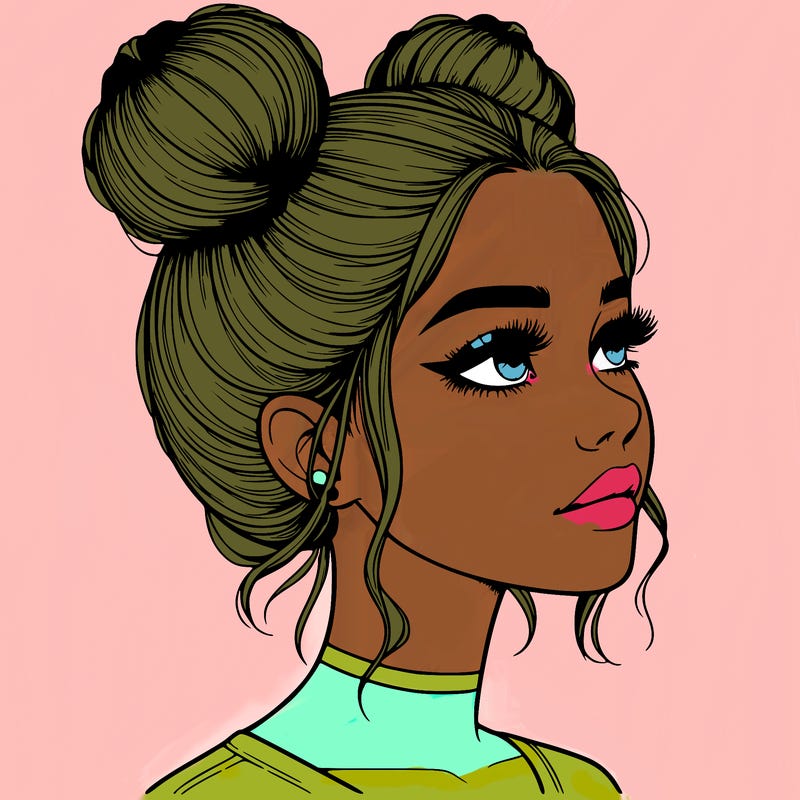 realistic girl with buns on the top of her head