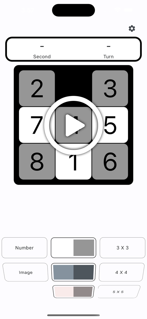Moving Sliding Puzzle Game interface showing a 3x3 numeric grid and menu options