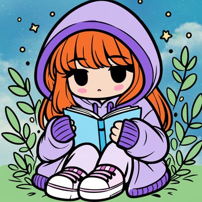 girl in oversized hoodie reading a book