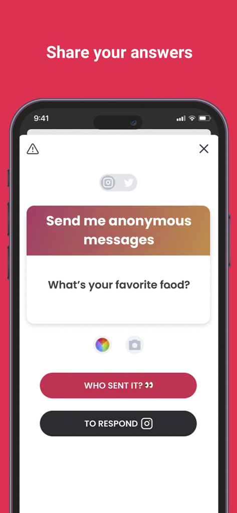 Scret app screen for sharing anonymous question responses