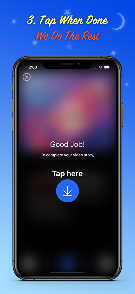 Read Me A Story - A smartphone screen from the Read Me A Story app showing the final step to complete and save a video story recording.