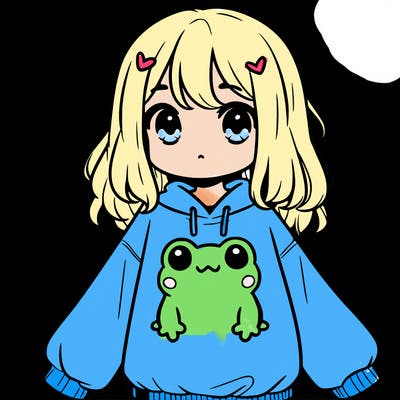 girl wearing frogging sweatshirt