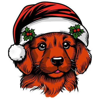 realistic dog wearing a santa hat