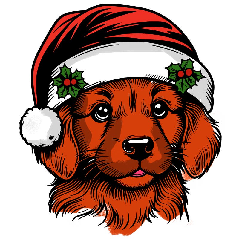 realistic dog wearing a santa hat