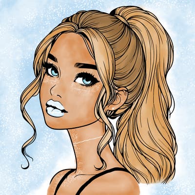 realistic girl with a ponytail on her hair and lips