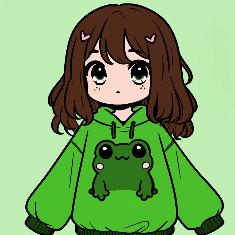 girl wearing frogging sweatshirt