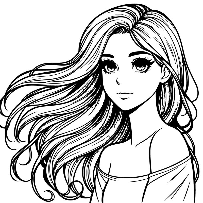realistic girl looking to the side hair flowing in the wind