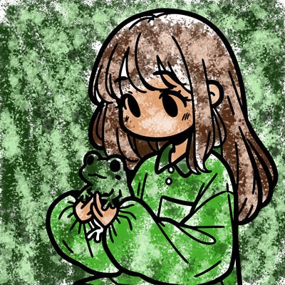 girl with long hair and a oversized shirt. and she is holding a frog