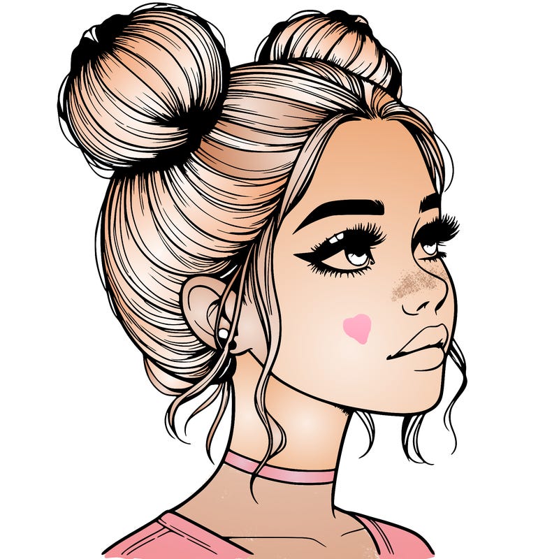 realistic girl with buns on the top of her head