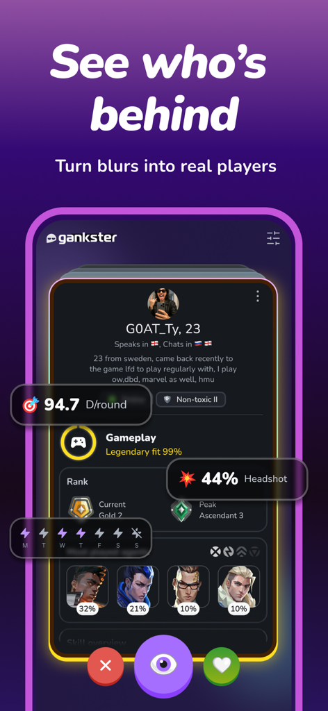 Gankster Duos - A detailed gamer profile on Gankster Duos showing stats, rank, and a verified non-toxic badge.