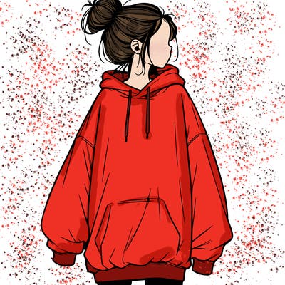 realistic girl with a oversized sweatshirt on and a bun