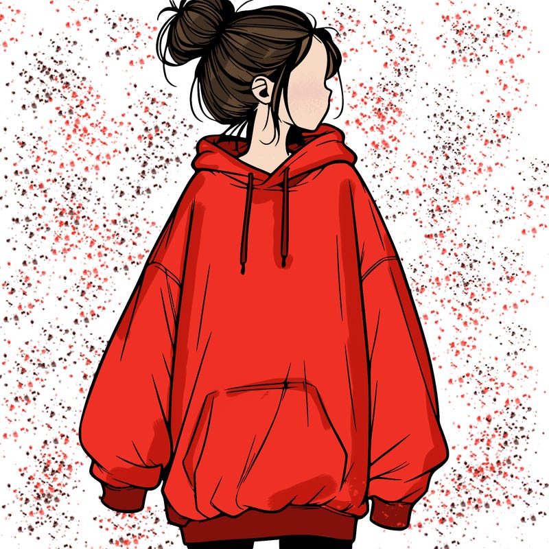 realistic girl with a oversized sweatshirt on and a bun