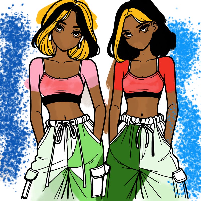 two girls with crop top with baggy pants