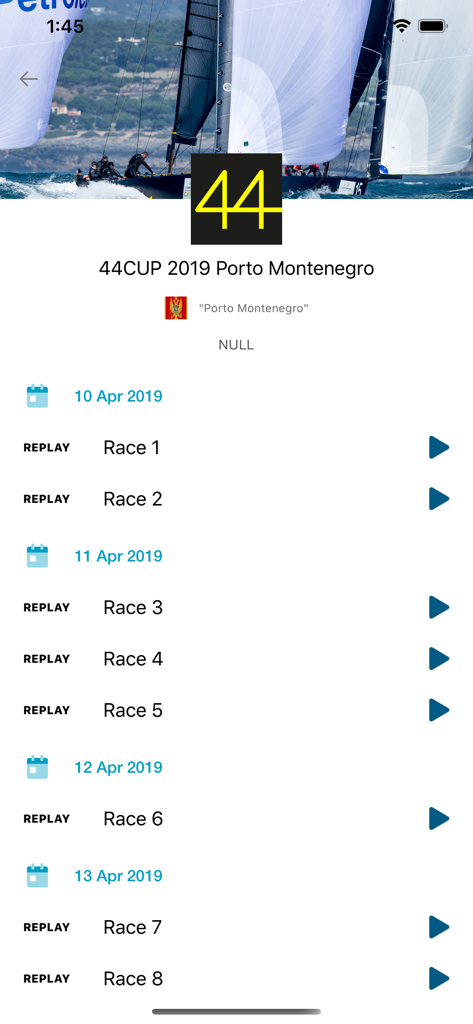 TracTrac - Sailing race list with replay options in TracTrac app