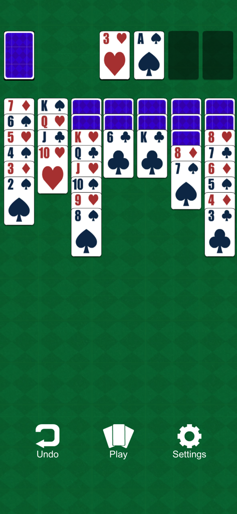 Klondike Kings Solitaire - Classic Klondike Solitaire card game layout on a green patterned background