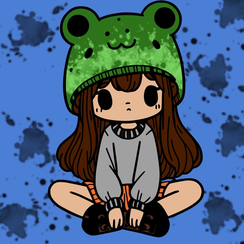 a girl wearing a frog hat and some frog socks