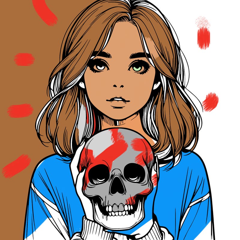 realistic girl holding a skull