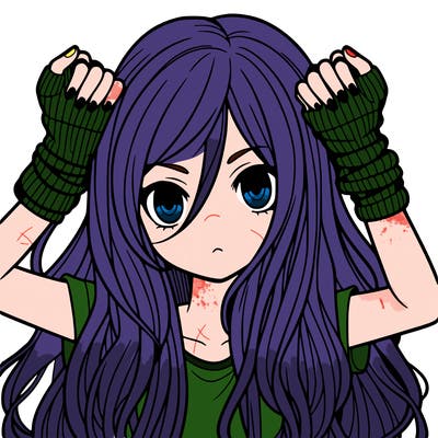 long haired girl with fingerless gloves