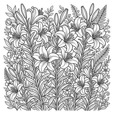 Welcome the freshness of Spring with this exquisite Madonna Lilies coloring page. This detailed design captures the timeless beauty of these fragrant flowers, inviting you to add your personal touch to a garden of renewal.
