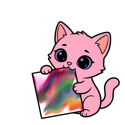 a small cat with a blank sheet of paper in its hand. the cat is sooooooo cute!