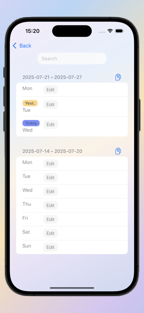 3 Things Daily - Weekly log of daily journal entries in the 3 Things Daily app