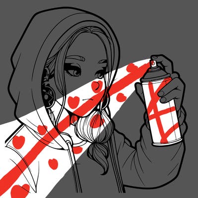 a realistic girl, spray painting