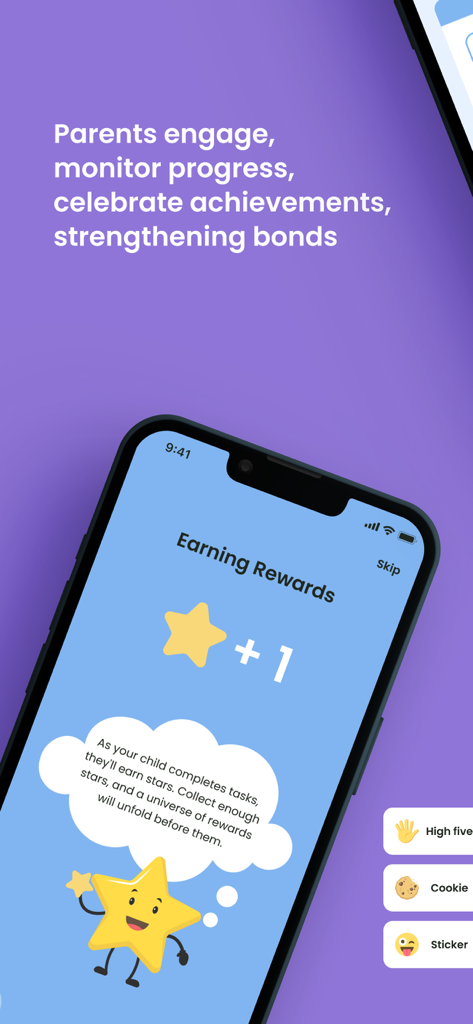 Star Reward Charts - Interface de l'application Star Reward Charts montrant un personnage étoile expliquant comment les enfants gagnent des récompenses pour les corvées