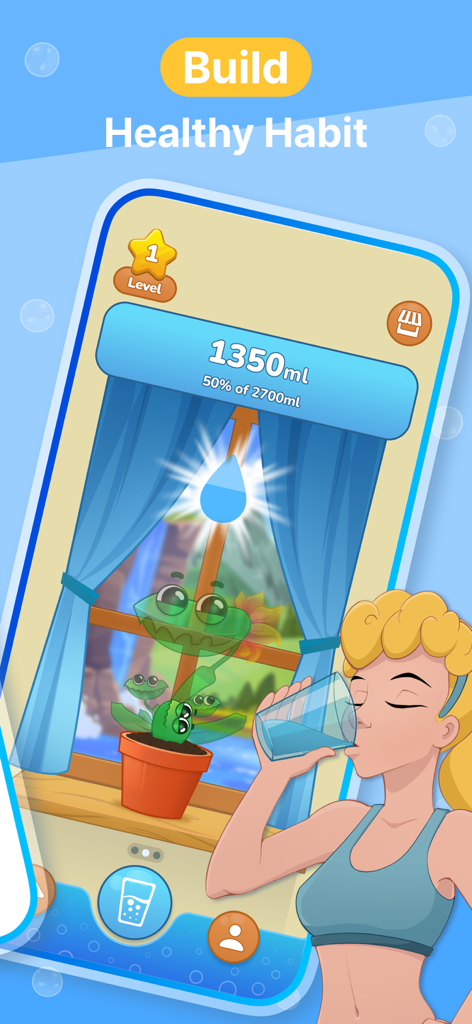 Aqua Pal: Water Tracker - Aqua Pal app interface showing a virtual plant companion and daily water intake progress